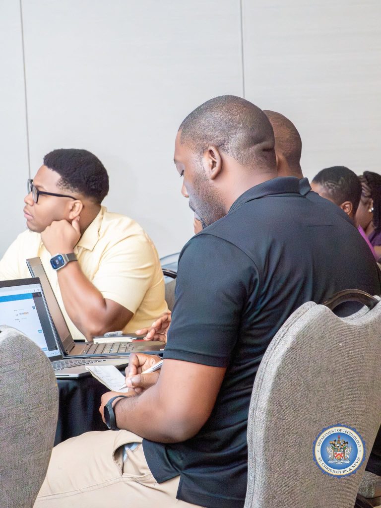 Participants working through an exercise at their table at the cybersecurity workshop in St. Kitts, October 2026